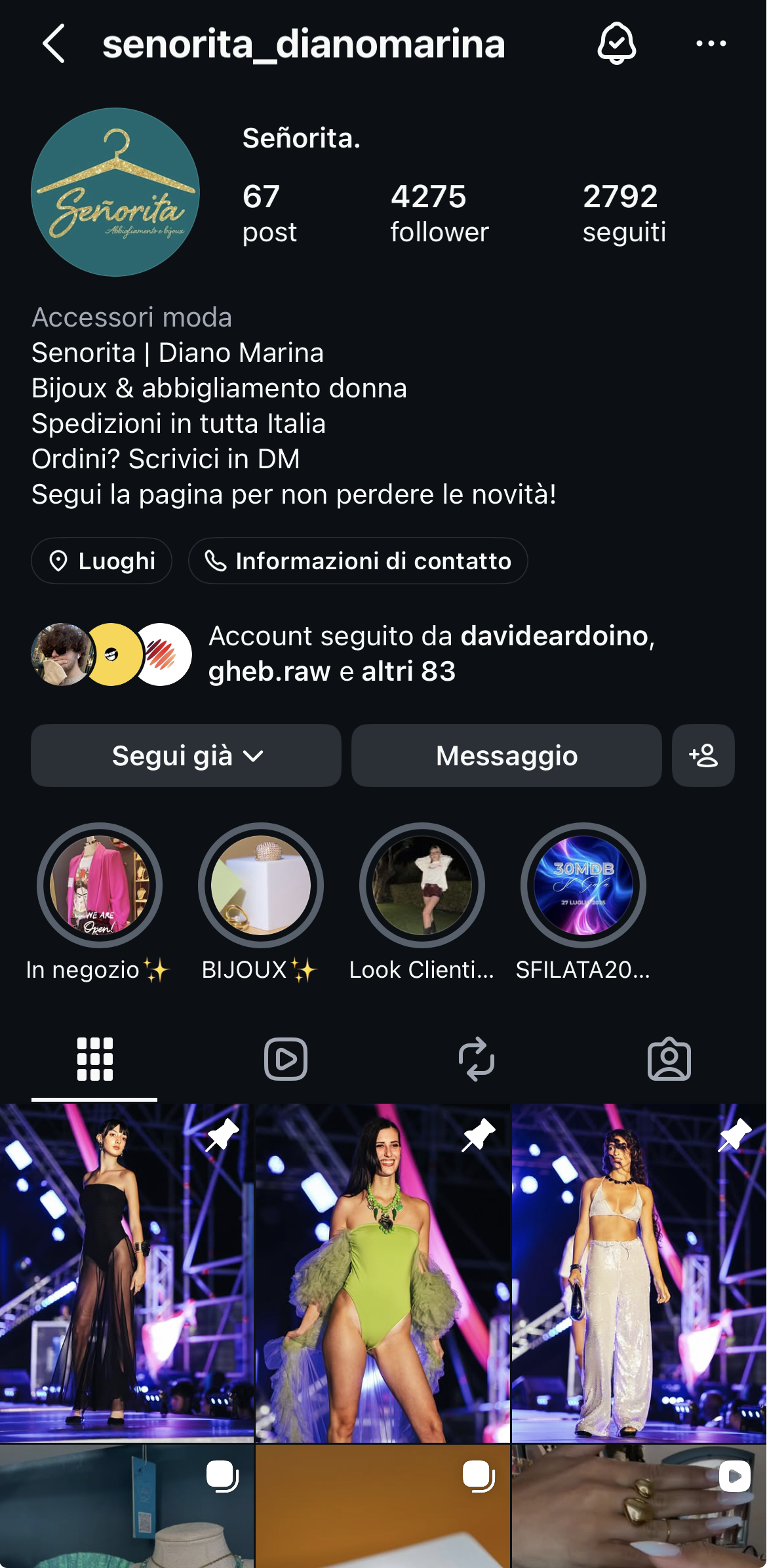 Profilo Instagram @senorita_dianomarina